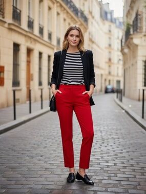 Calvin Klein Red Tailored Ankle Pants Career Workwear Stretch Trousers Size 14P